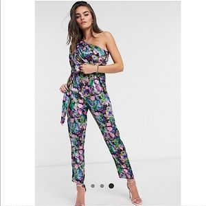 One Shoulder Puff Sleeve floral jumpsuit